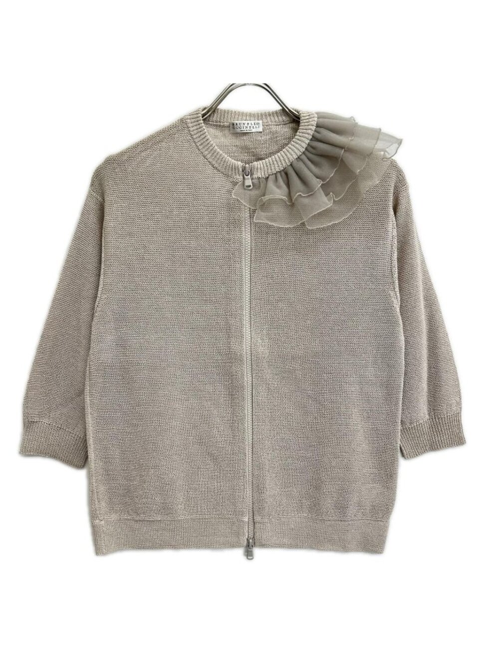 Brunello Cucinelli Lace Ruffled Zip Knit Jacket